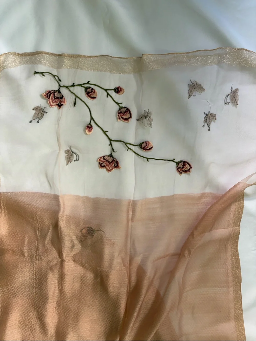 100% Silk Elegant Floral Embroidered Pink